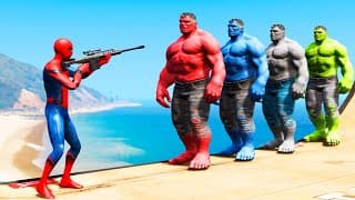 GTA 5 Water Ragdolls Spiderman vs Red Hulk vs Blue Hulk vs Green Hulk
