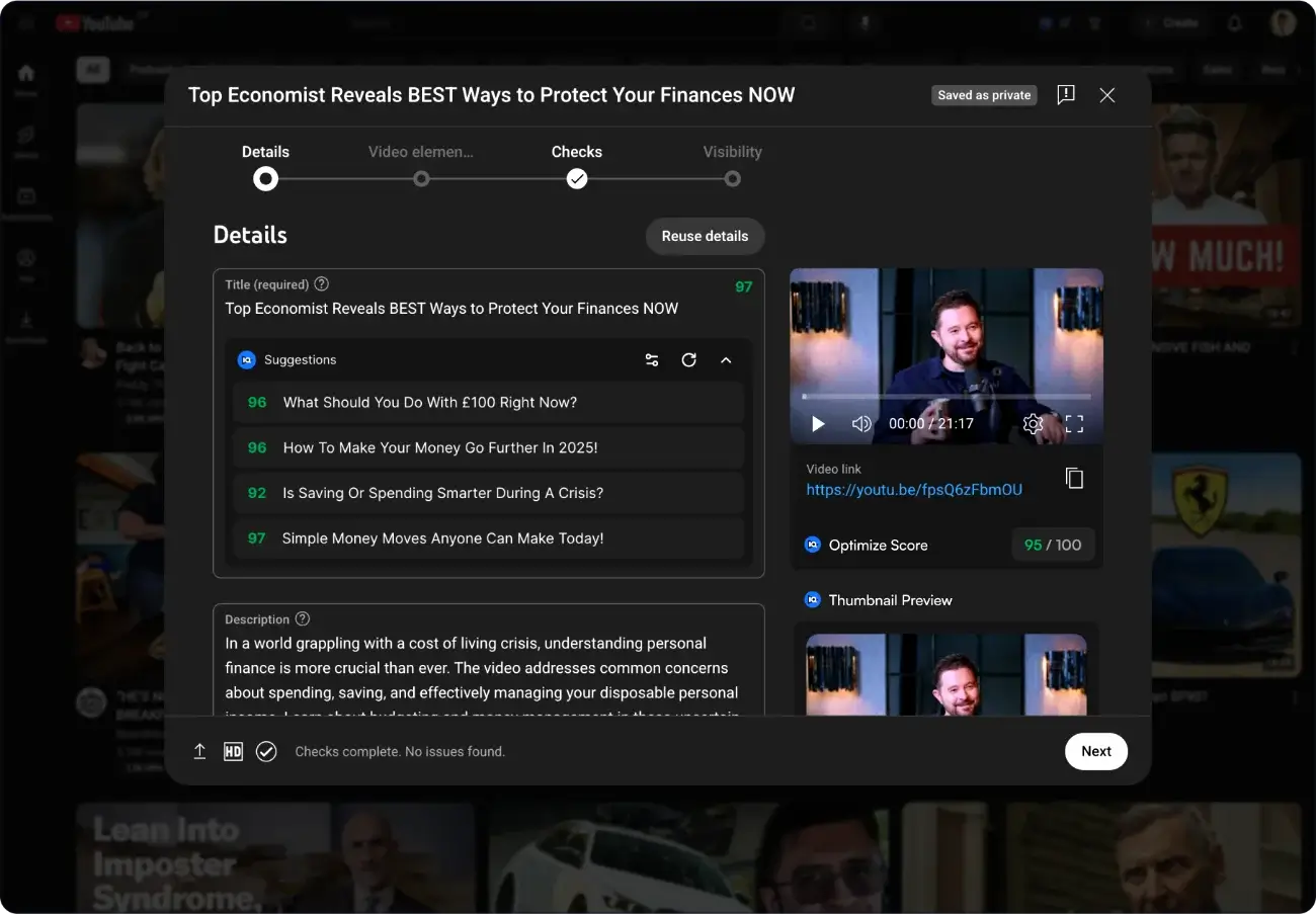 vidIQ Browser Extension overlay on a YouTube video page