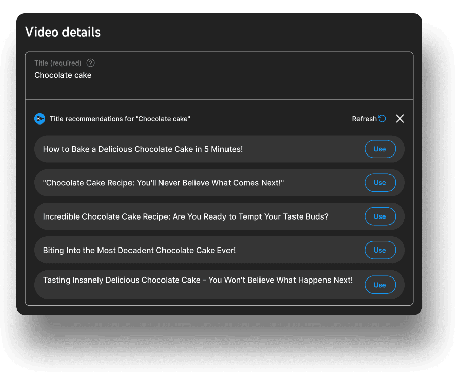 vidIQ's AI Title Generator provides several title recommendations